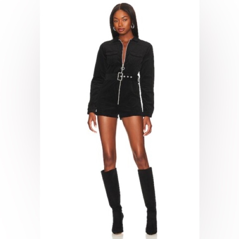 Superdown charlotte cord romper Black Zip-Up Romper with Belt Size Small